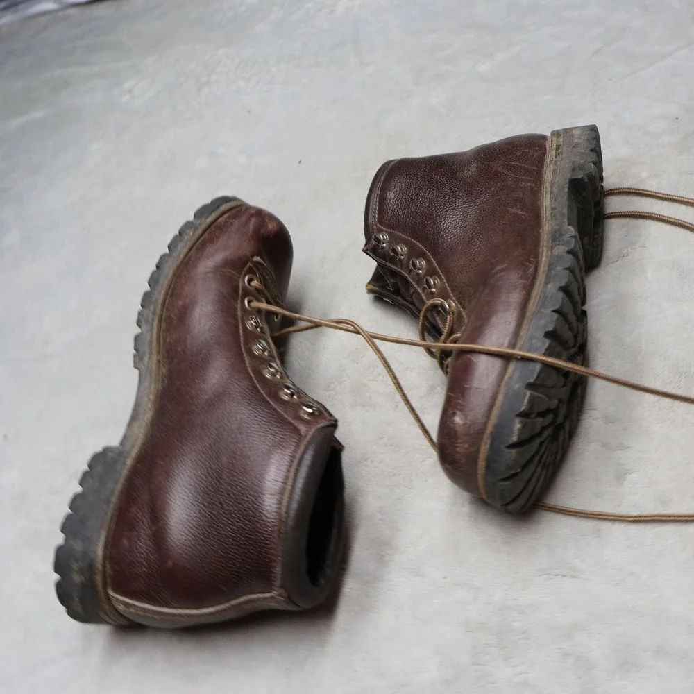 Fabiano Men? 8 Narrow Hiking‎ Boots Brown Leather Lug Lace Rugged Italy VTG RARE